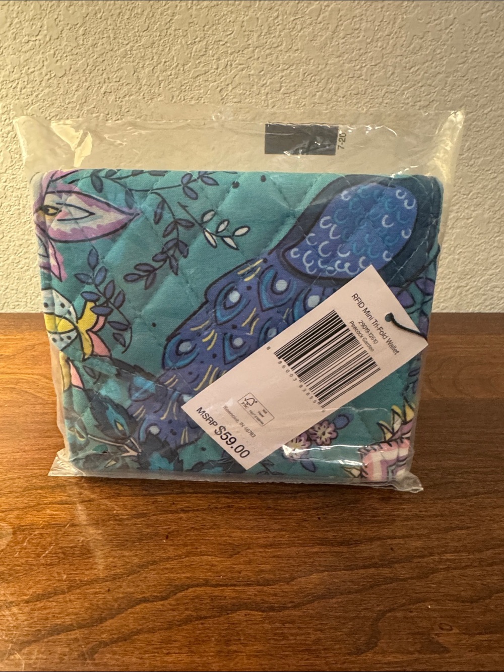 Vera Bradley RFID Mini Tri-Fold Wallet Peacock Garden NWT